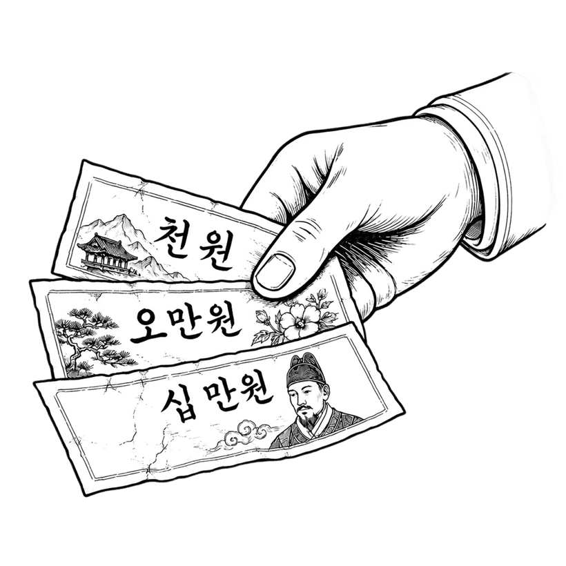 천원·오만원·십만원 지폐를 든 손 — 첫 반응으로 얻는 크레딧